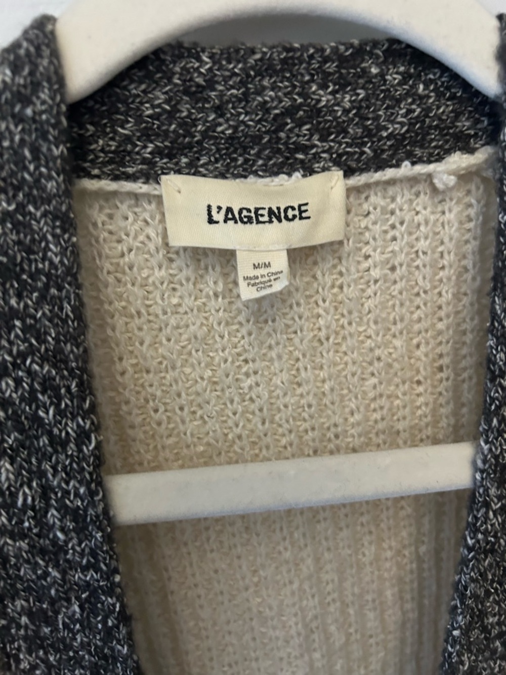 L'AGENCE Cream Cardigan with Charcoal Trim and Tie Belt - Picture 3 of 4